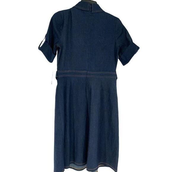 Shelby & Palmer Dress Women Sz 6 Belted Roll Up Sleeve Button Flap Pockets Denim - Picture 5 of 9